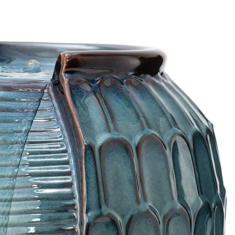 Glitzhome 28"H Oversized Petals Textured Ceramic Jar Outdoor Waterfall Fountain