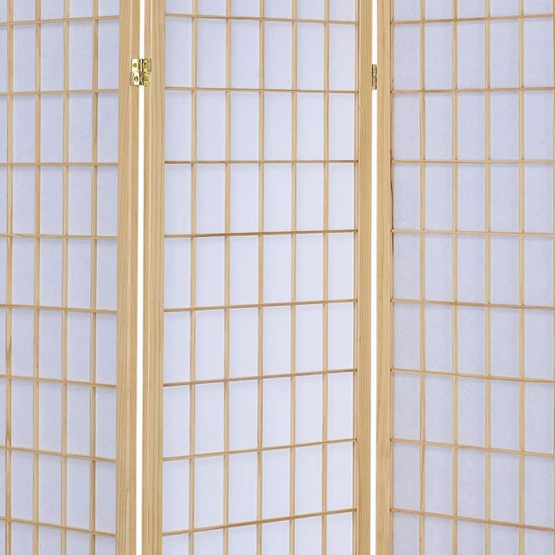 3 Panel Foldable Wooden Frame Room Divider with Grid Design, Brown