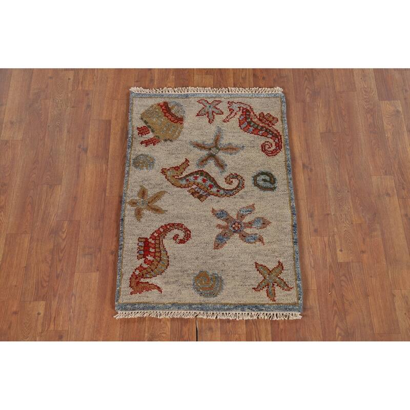 Animals Design Art Deco Accent Rug Handmade Oriental Wool Carpet - 2'0" x 3'0"