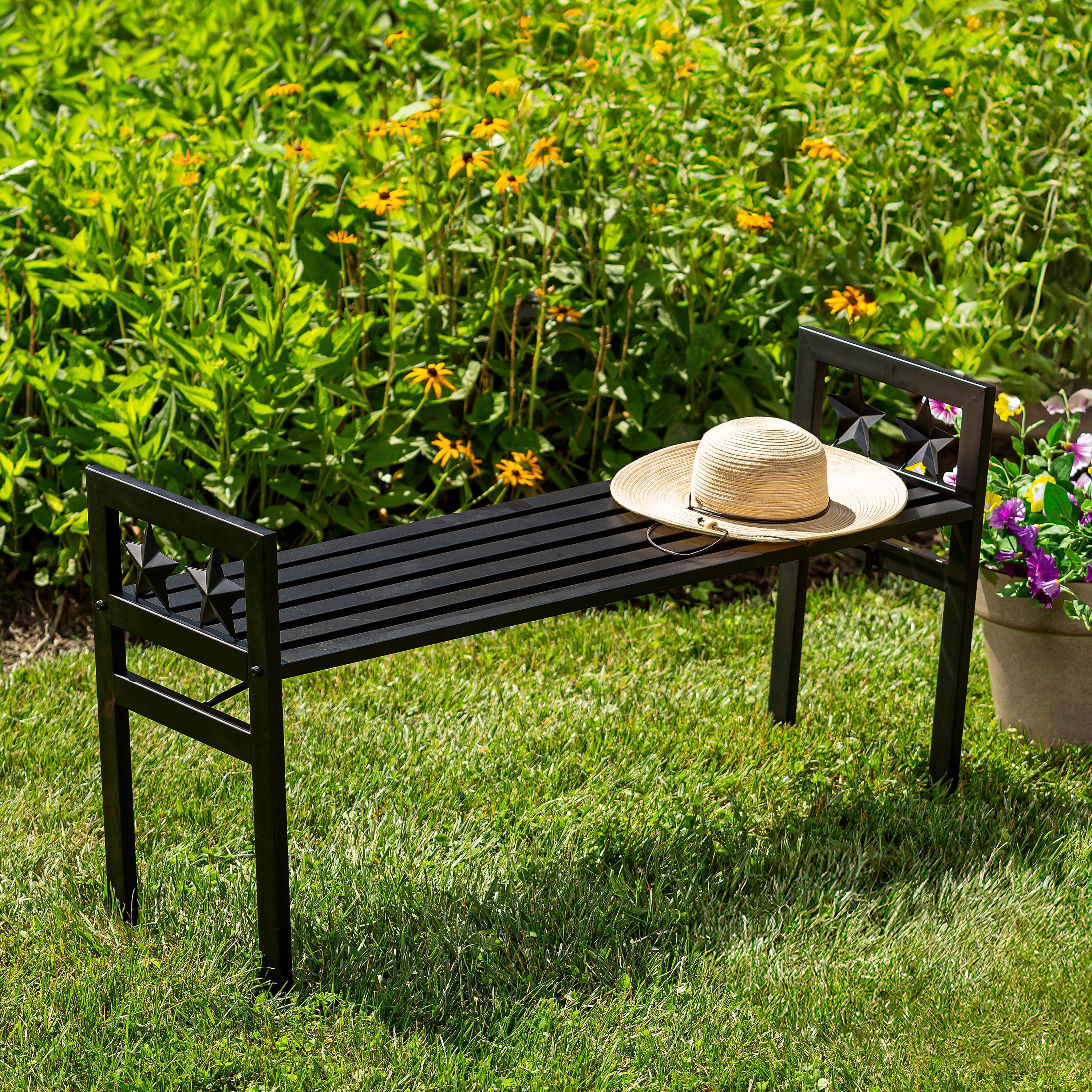 47 in. Metal Star Backless Outdoor Garden Bench