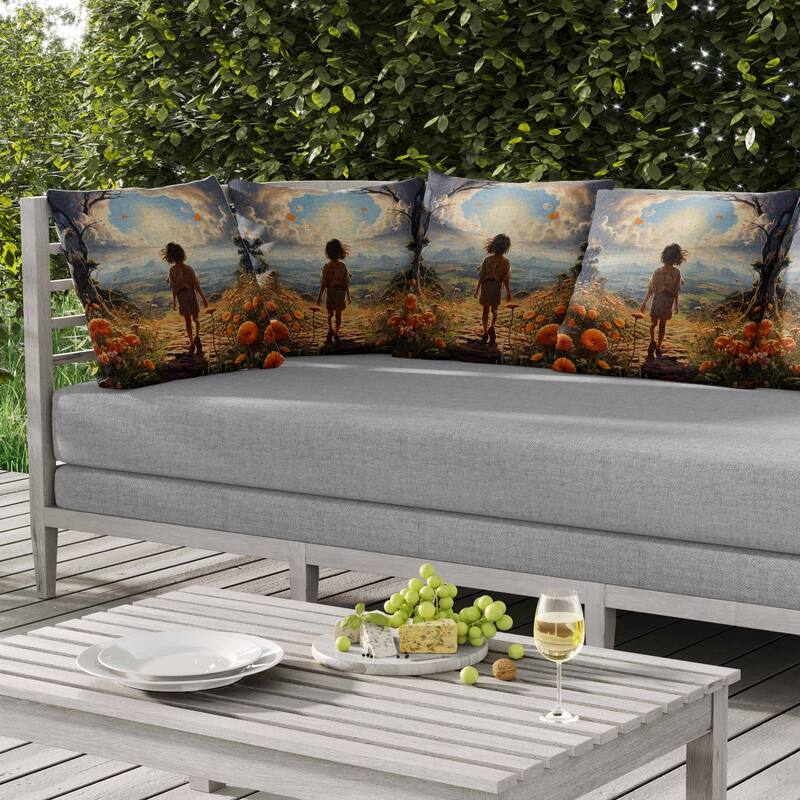 Curious Child Indoor/Outdoor Reversible Throw Pillow Multi