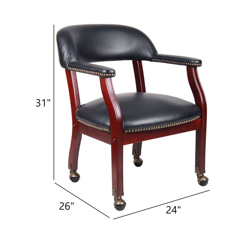 Anna Captain Chair, Brass Rivet Trim, Hooded Wheels, Black Caressoft