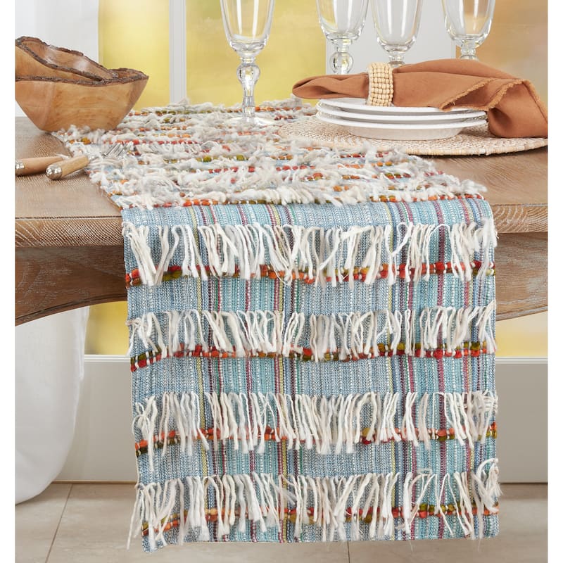 Striped Table Runner With Shaggy Design - 16"x72"
