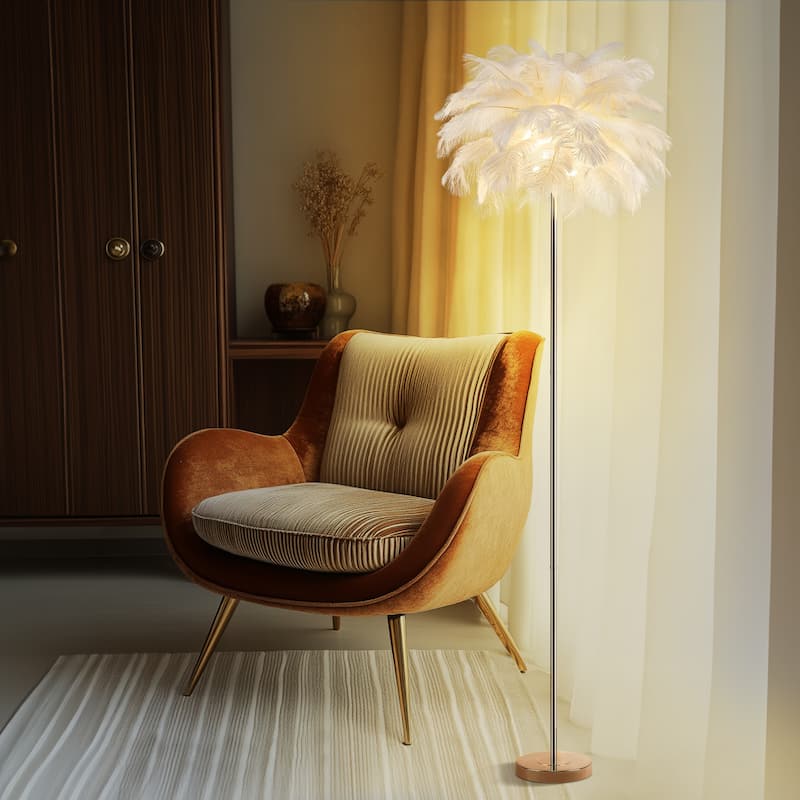 63 Inch Feather Tripod Floor Lamp With Bulbs