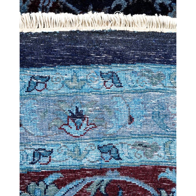 Overton Hand Knotted Wool Vintage Inspired Modern Contemporary Overdyed Navy Round Area Rug - 10' 3" x 10' 3"