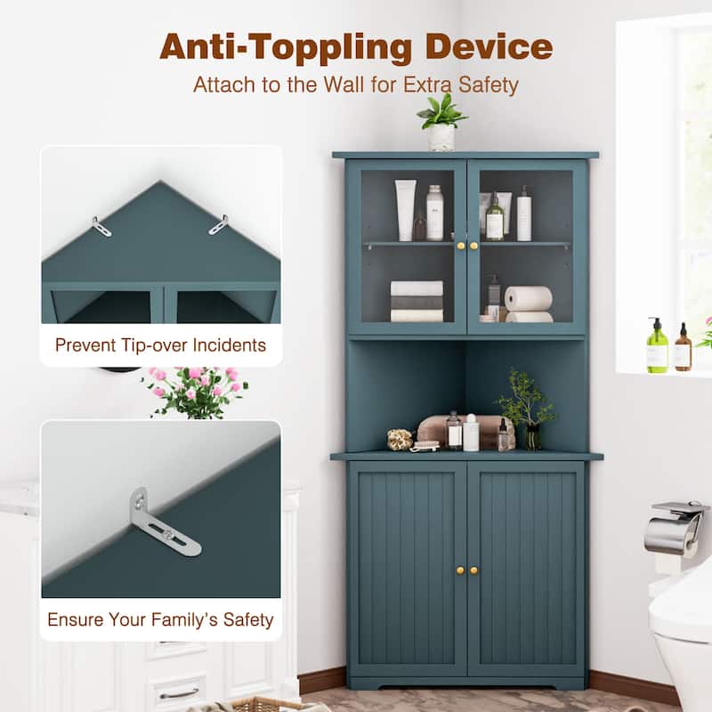VEIKOUS 71 "Tall Corner Cabinet Storage with Doors and Adjustable Shelves
