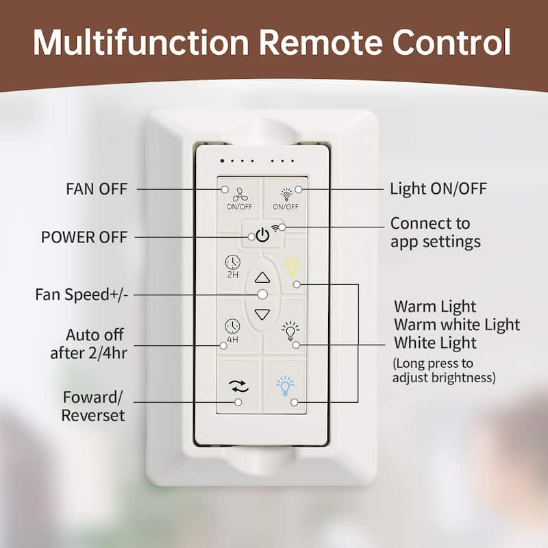 45 Inch / 52 Inch White Ceiling Fan with Dimmable LED Light and Remote, 6-Speed Reversible DC Motor, ABS Blades