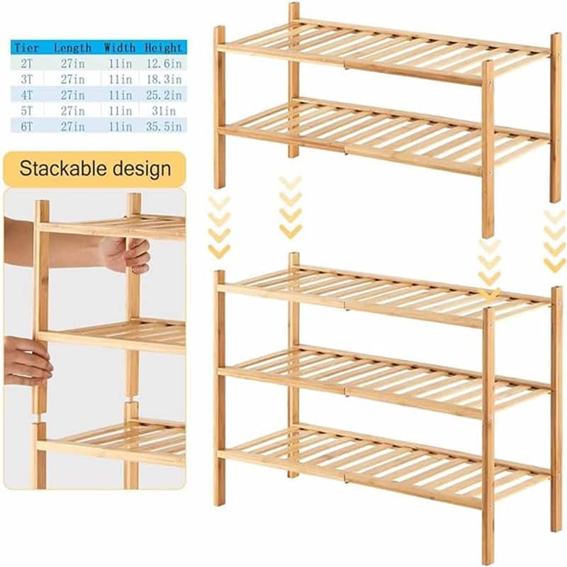 5-Tier Bamboo Shoe Rack - 11.02"D x 26.89"W x 30.87"H