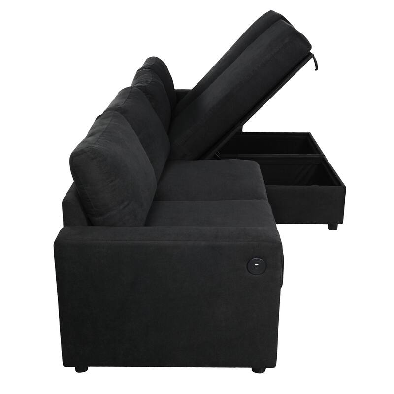 103.9" Polyester U-Shaped Sectional Sofa with 2 Storage Chaises and 4 USB Ports