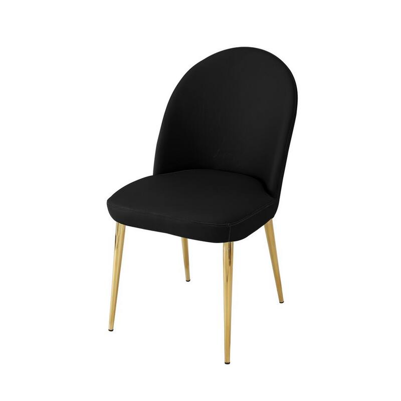 Era 24 Inch Dining Chair Set of 2, Curved Back, Black Faux Leather, Gold