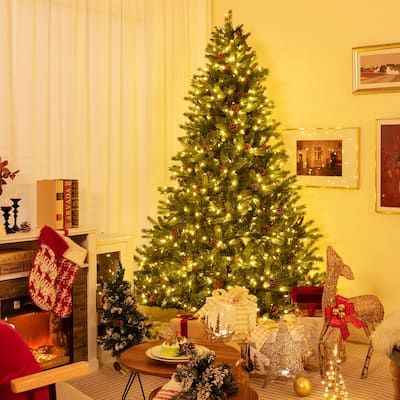 Gymax 7 FT Pre-Lit Xmas Tree 3-Minute-Setup Artificial Christmas Tree