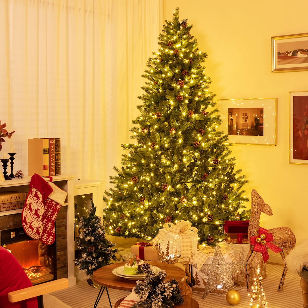 Gymax 7 FT Pre-Lit Xmas Tree 3-Minute-Setup Artificial Christmas Tree