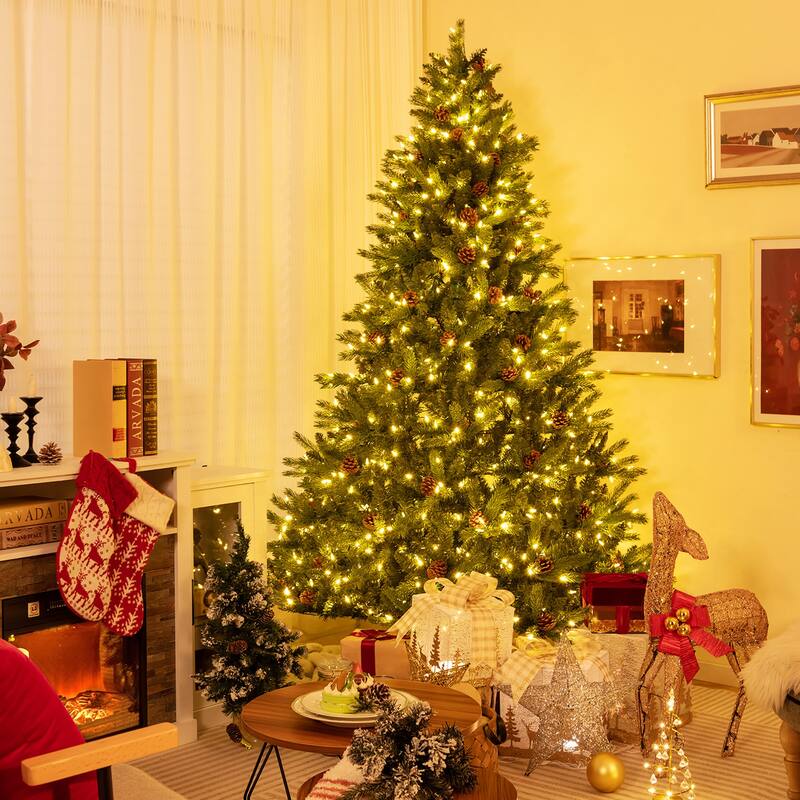 Gymax 7 FT Pre-Lit Xmas Tree 3-Minute-Setup Artificial Christmas Tree - 7 Foot