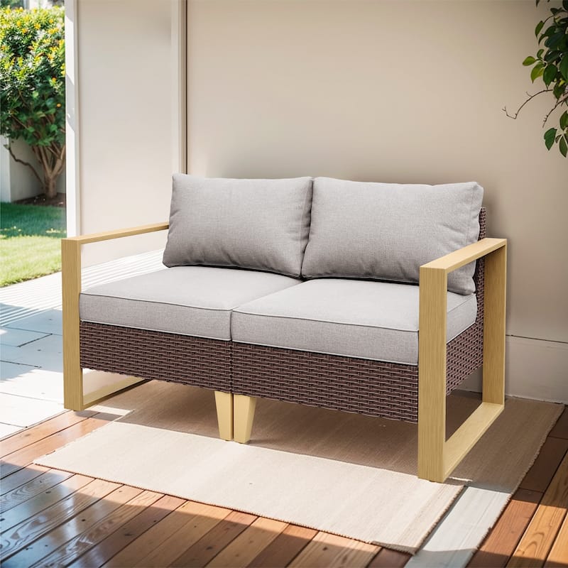 Gymojoy PE Wicker Sofa Loveseat Sofa - Brown - Beige