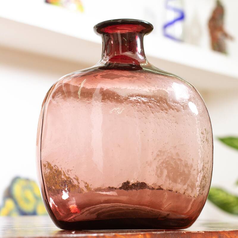 Novica Handmade Cinnabar Red Bottle Blown Glass Vase