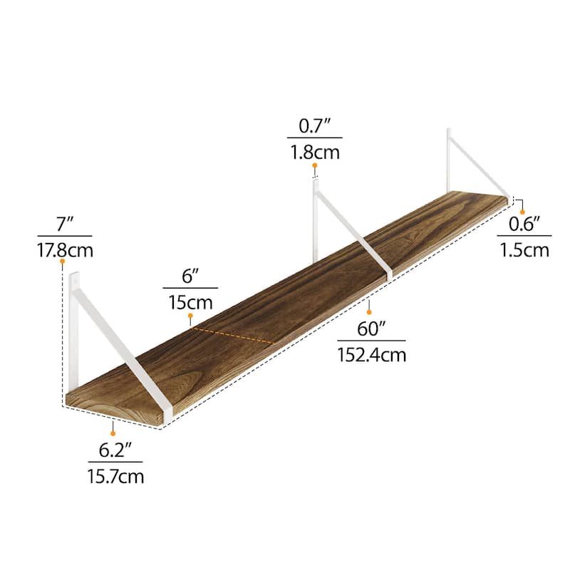 Wallniture Bora 60"x6" Floating Shelves, Living Room Wall Bookshelf, Wall Shelf Set of 2, Burnt