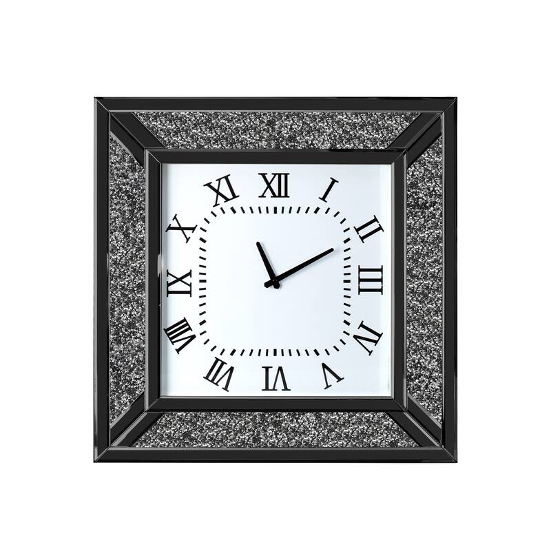 Glass Wall Clock with Diamond Crystal - Black