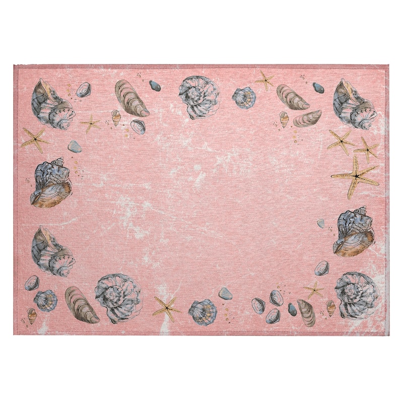 Indoor/ Outdoor Surfside Border Shells Washable Rug New - Peach - 1'8" x 2'6"