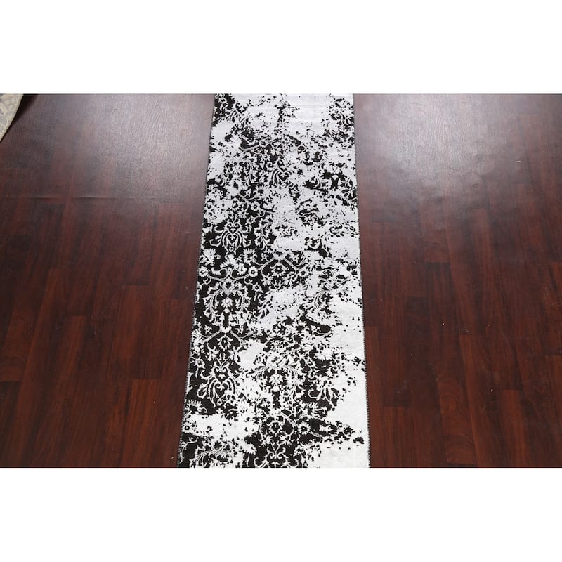 Wool/ Silk Distressed Abstract Oriental Staircase Runner Rug Handmade - 2'8" x 10'5"