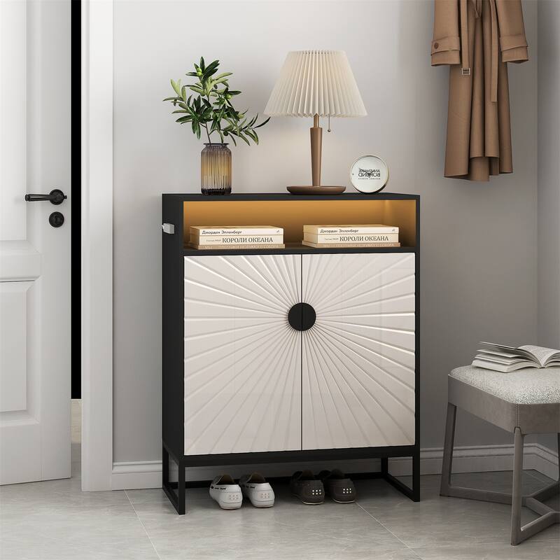 5-Tier Shoe Storage Cabinet, Wooden Shoe Cabinet with Doors, Shelves