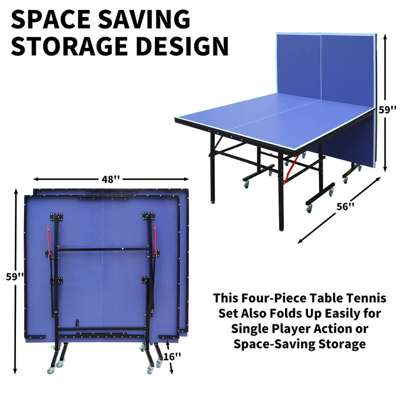 8ft Mid-Size Table Tennis Table Foldable & Portable Ping Pong Table Set with Net, 2 Table Tennis Paddles and 3 Balls