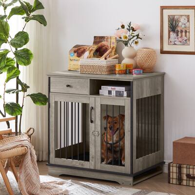 Dog Cage Indoor Pet Cage Coffee Table Decoration Wooden Kennel with Removable Tray For Small and Medium Dogs