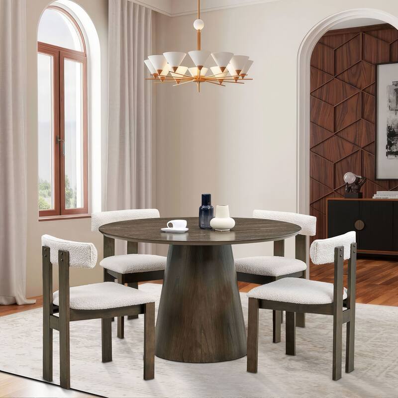 Wooden Dining Chairs Set of 2, Boucle Upholstered Kitchen Side Chairs, Open Back Kitchen Chairs with Rubber Wood Frame