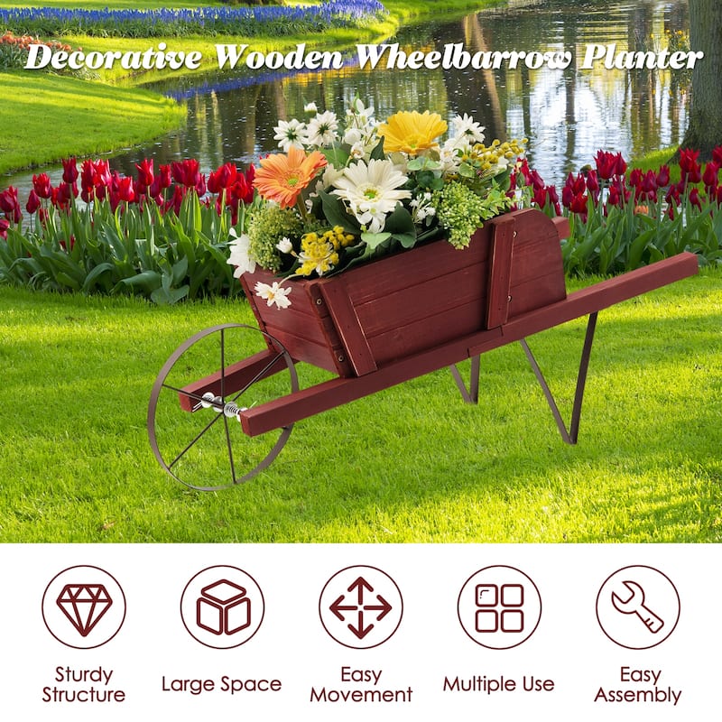 Costway Wooden Wagon Planter Decorative Indoor/Outdoor Rustic Flower - See Details
