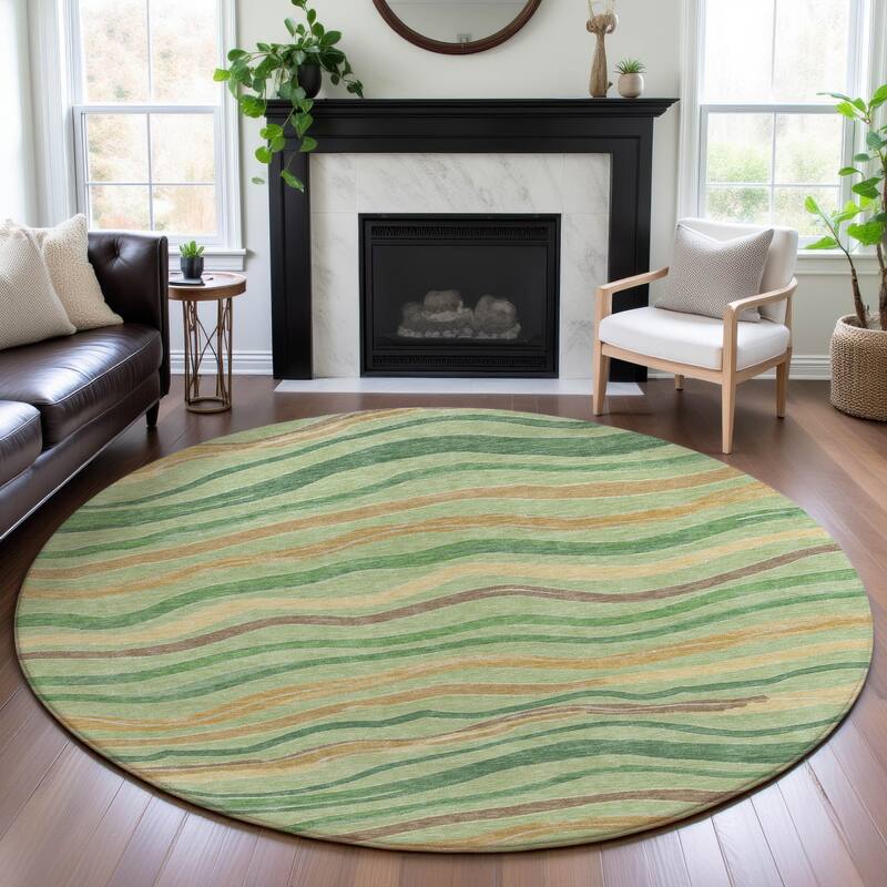 Premium Washable Super Soft Casual Stripes Mayfield Rug - Green - 8' x 8'