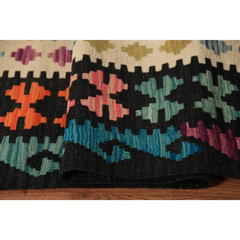 Colorful Trellis Kilim Area Rug Hand-Woven Wool Carpet - 8'3" x 11'8"