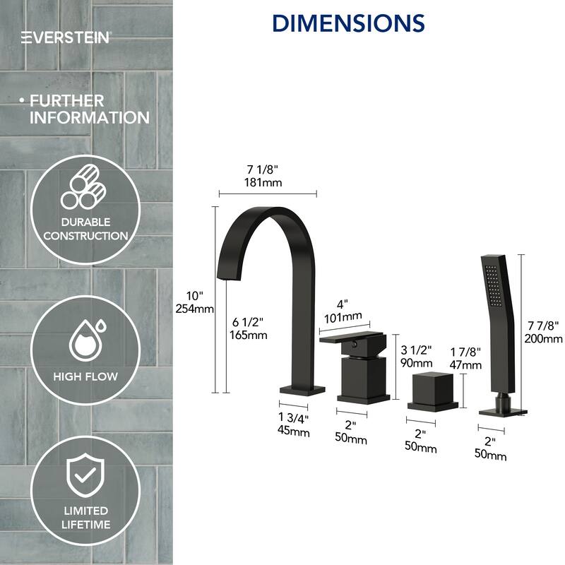Modern Deck Mounted Bathtub Faucet Set with Diverter And Handheld Sprayer