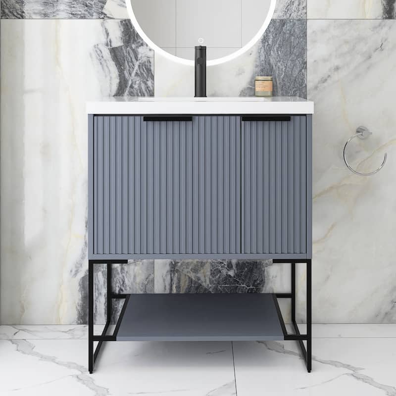 24"/30" Plywood Freestanding Bathroom Vanity Set with White Sink