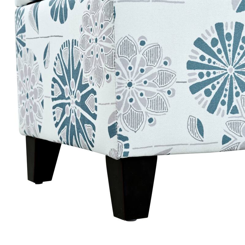 Luxury Storage Ottoman with Floral Patterned Fabric Soft-Close Hinges