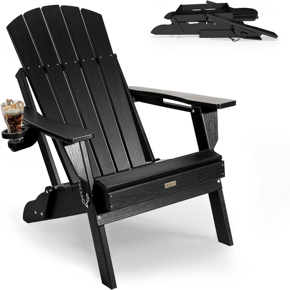 WINSOON All Weather HDPE Outdoor Folding Adirondack Chair With Cup Holder