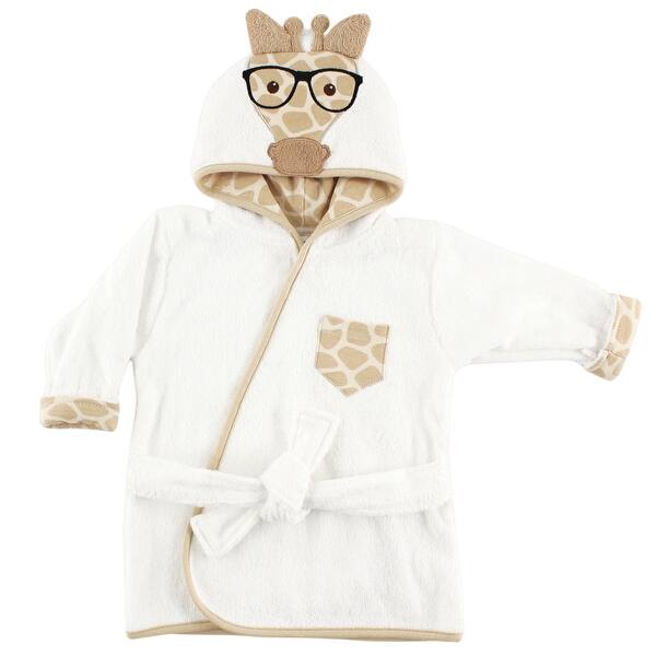 slide 1 of 1, Hudson Baby Infant Cotton Animal Face Bathrobe, Nerdy Giraffe, 0-9M - One Size One Size