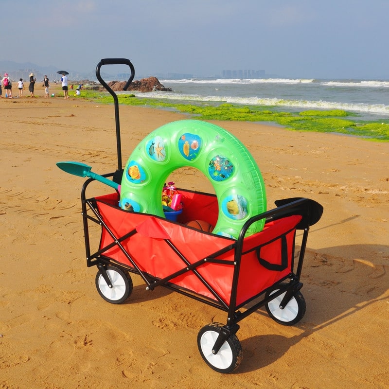 Folding Wagon Garden Shopping Beach Cart,Red