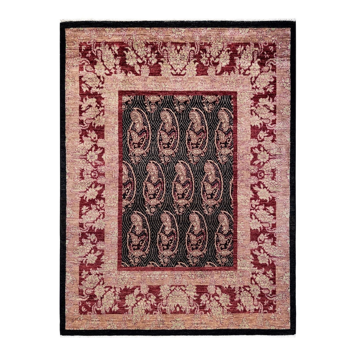 Overton Hand Knotted Wool Vintage Inspired Modern Contemporary Suzani Black Area Rug - 4' 7" x 6' 2"