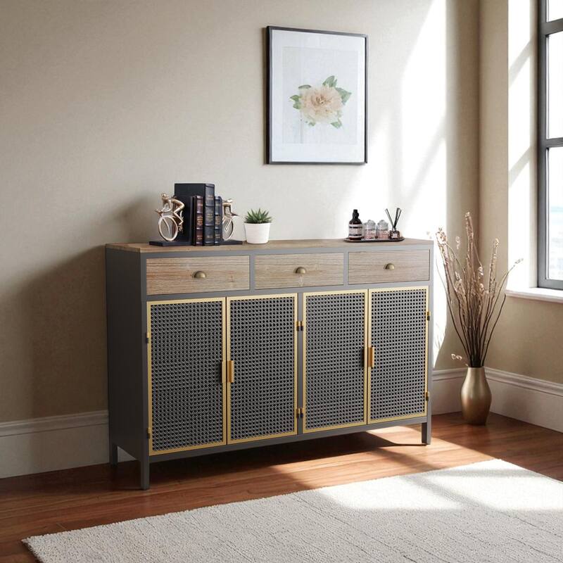 48" Modern Sideboard Buffet Cabinet with 4 Doors & 3 Drawers, Freestanding Storage for Entryway/Office/Bedroom