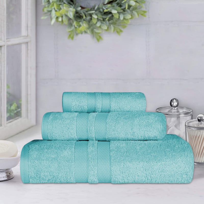 Cotton Quick-Drying 3 Piece Highly Absorbent Towel Set by Superior - Cyan