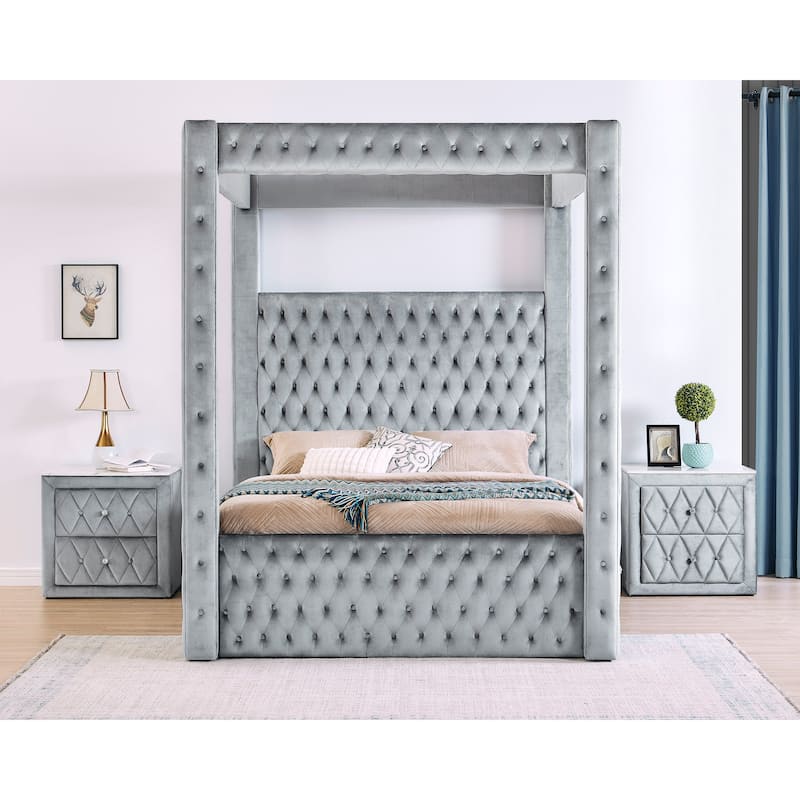 1pc Faux Marble Top Nightstand 2- Drawers Storage