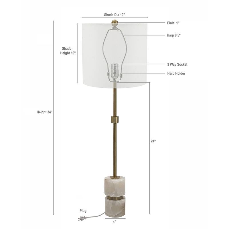 D10x34" Ipori Alabaster And Metal Buffet Lamp