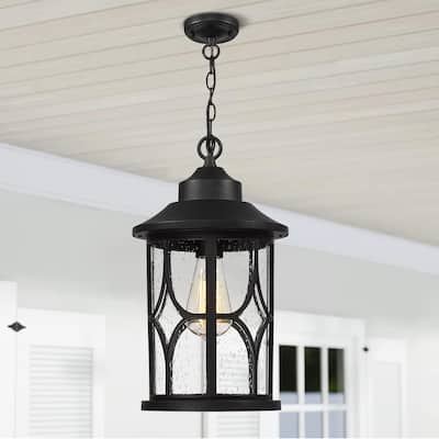 15 Inch Outdoor Pendant Light Fixture with Seeded Glass