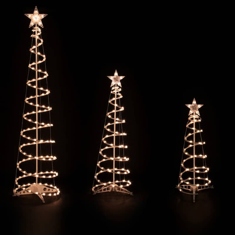 Pre-lit Spiral Outdoor Christmas Trees - 3' 4' and 6' - Clear Lights - Set of 3