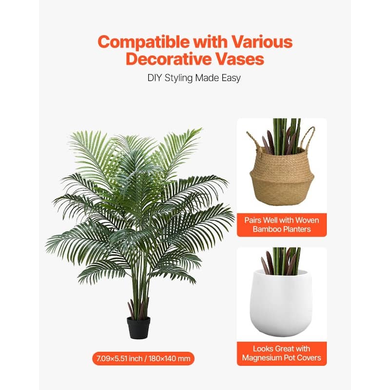 Green Lifelike Faux Areca Palm Tree with Moss-Covered Planter for Indoor Plant Decoration