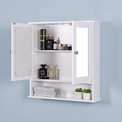 Nestfair Wall Mounted Bathroom Cabinet with 2 Mirror Doors and Adjustable Shelf