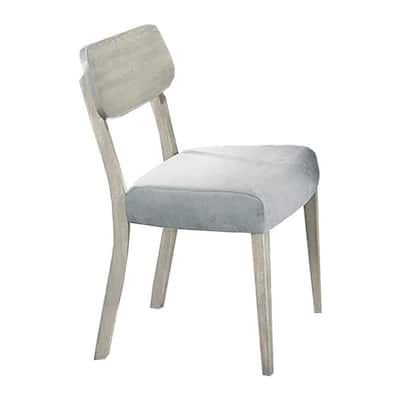 Romy Dining Chair with Open Back, Natural Wood Grain, Gray Fabric