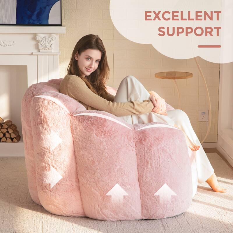 Single Faux Far Floral Shaped Bean Bag Chair