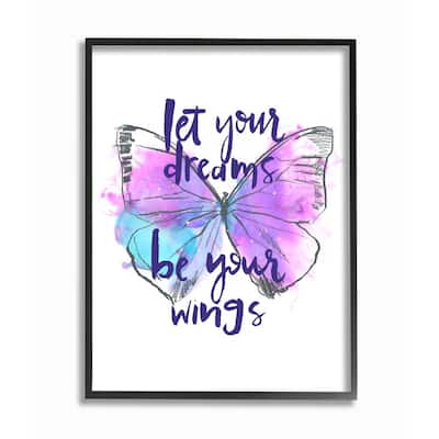 Stupell Dreams Quote Purple Blue Butterfly Inspirational Sketch Framed Wall Art