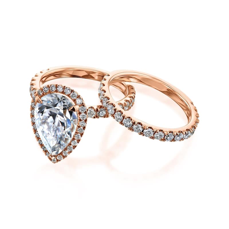 Kobelli Signature Collection Bold Series 3.9 Carats Lab Grown Diamond Certified 14k Solid Gold Pear Halo Paige 2pc Bridal Set
