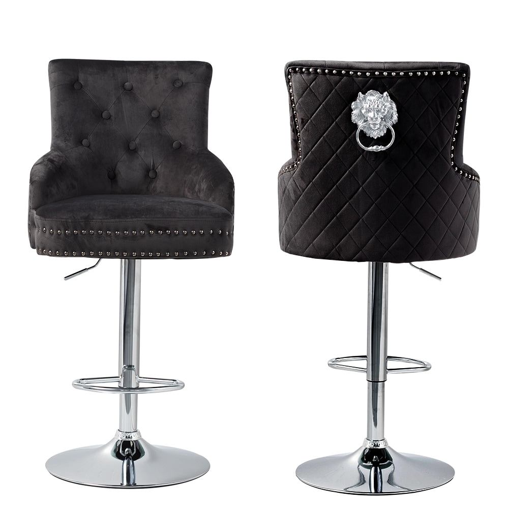 Tufted Velvet Barstool Adjustable Lift with Lion Knocker High Back 20 L x 20 W x 50 H Bed Bath Beyond 36368749